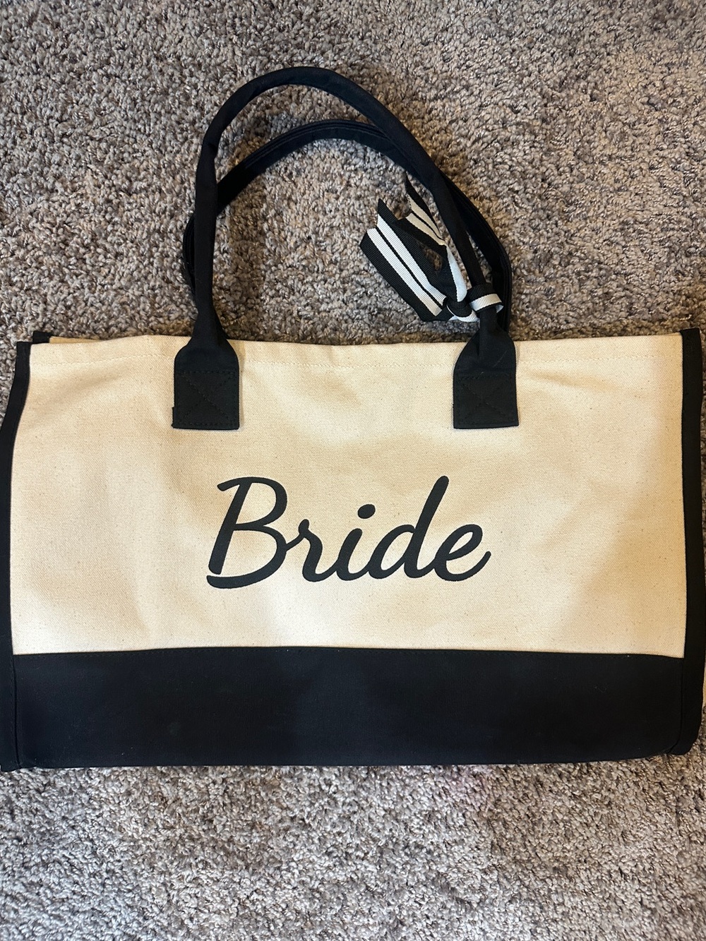 Bride Canvas Tote Bag in Cream and Black